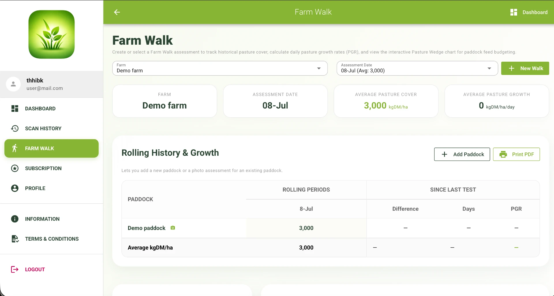 Pasture Ai farm walk and feed wedge reporting on a laptop